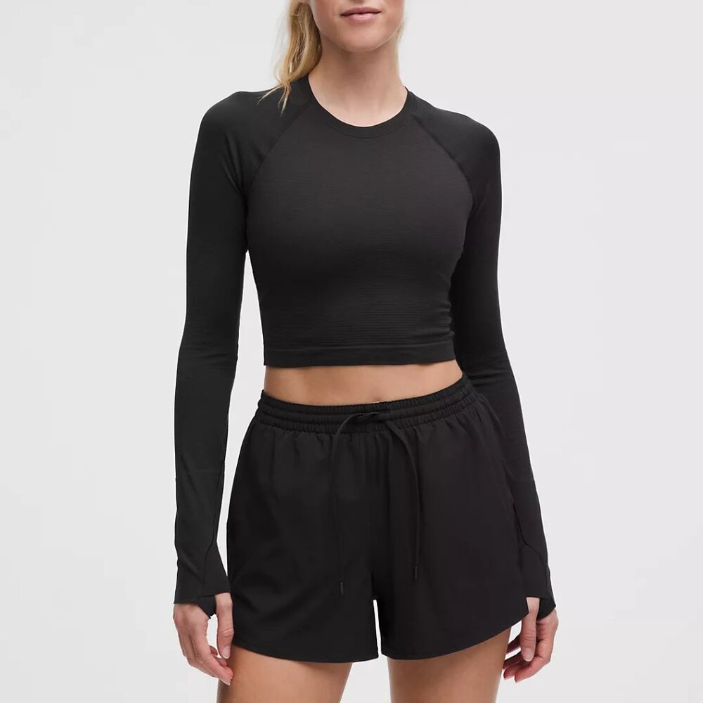 NEW Lululemon Swiftly Tech Cropped Long-Sleeve Shirt Black Size 4